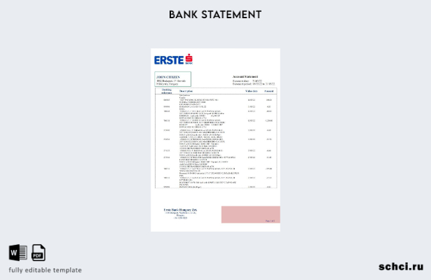 цифровая загрузка шаблона выписки по счету банка Erste в Венгрии